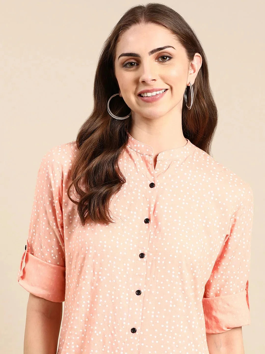 Peach Printed A-Line Kurti - Women's Indian Kurta Tunic Top