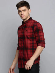 Men Maroon Checked Casual Shirt-RAFFLERIMPORTCHECKS-4743-Maroon