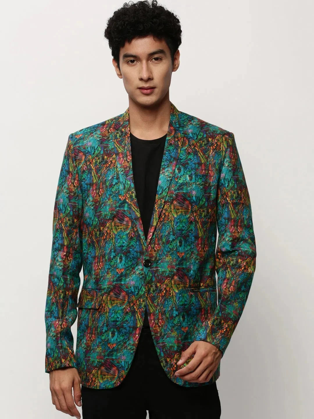 Men's Printed Nehru Jacket | Blue Indian Nehru Jackets