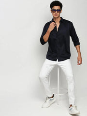 Men Navy Solid Casual Casual Shirts-TAVANTAPLAIN-5531-Navyblue
