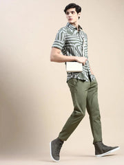 Men Green Graphics Casual Shirt-GEORGE-1609-Olive