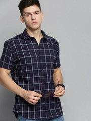 Men Navy Checked Casual Shirt-MAYACHECKS-4422-Navyblue