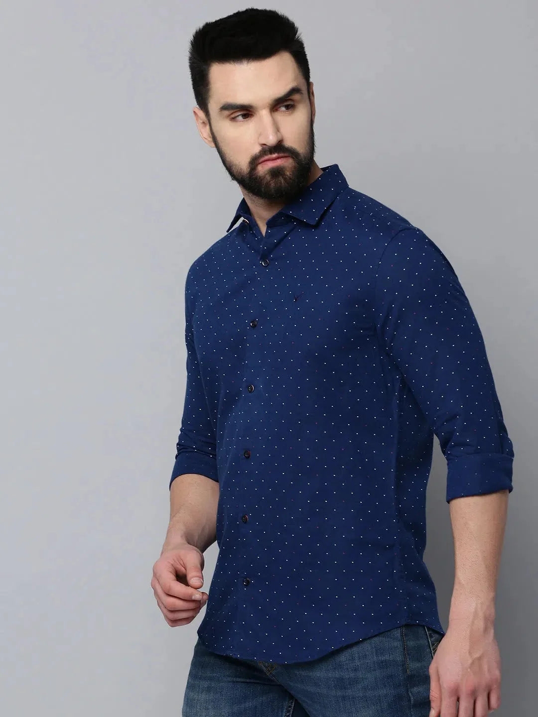 Navy Printed Cotton Mens Shirt - DesiQlo Casual Shirt