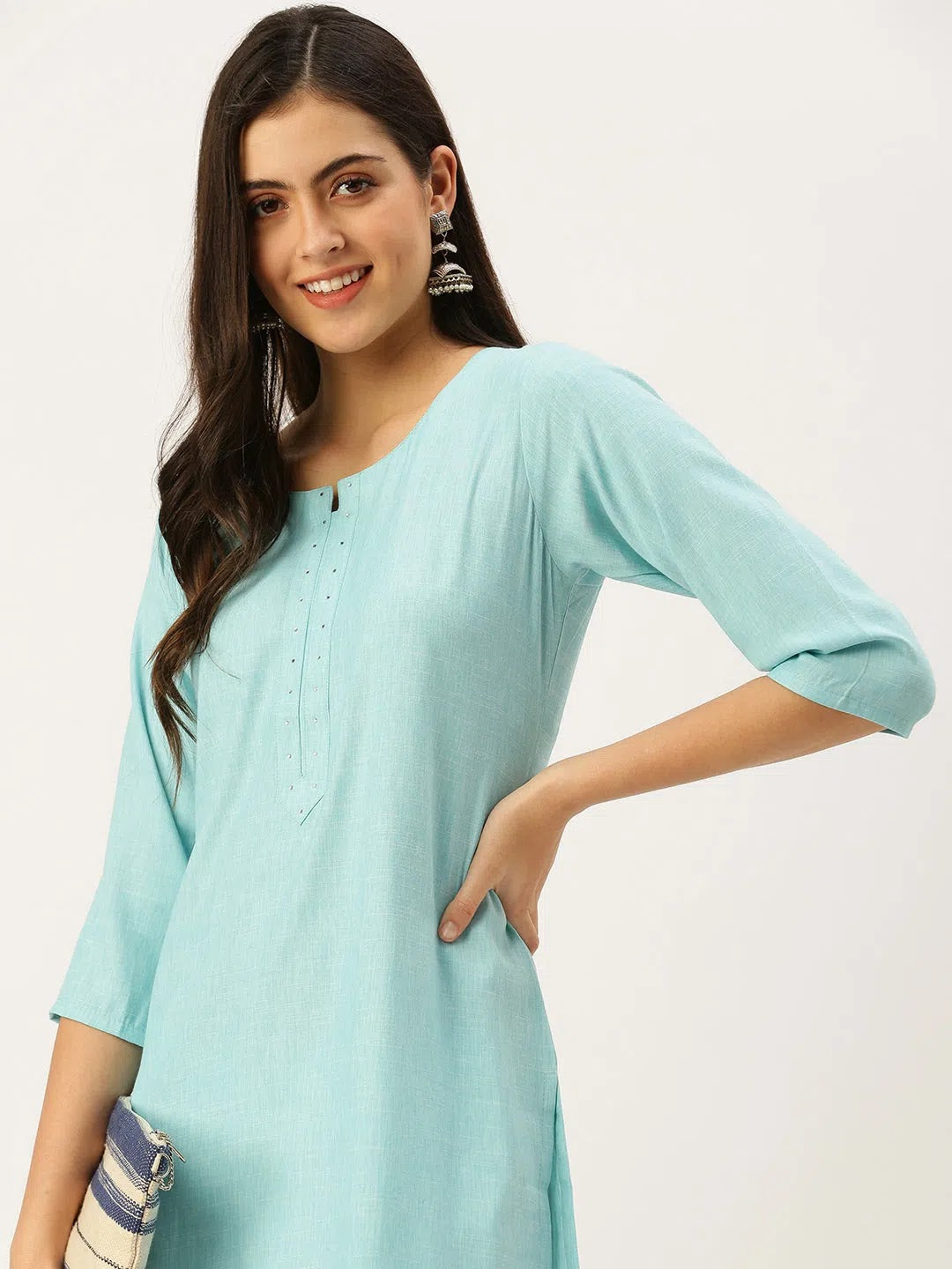 Women's Blue Embellished Straight Kurtas-SKC-2010-Blue