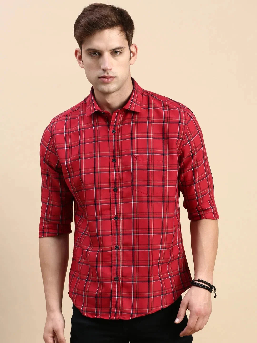 Maroon Checked Cotton Mens Shirt - Casual Style | DesiQlo