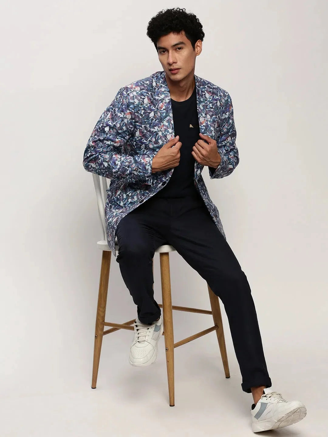 White Printed Cotton Men's Casual Blazer | Ethnic Nehru Jackets