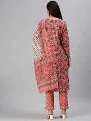 Women's Peach Printed Kurta SetsS361-Peach