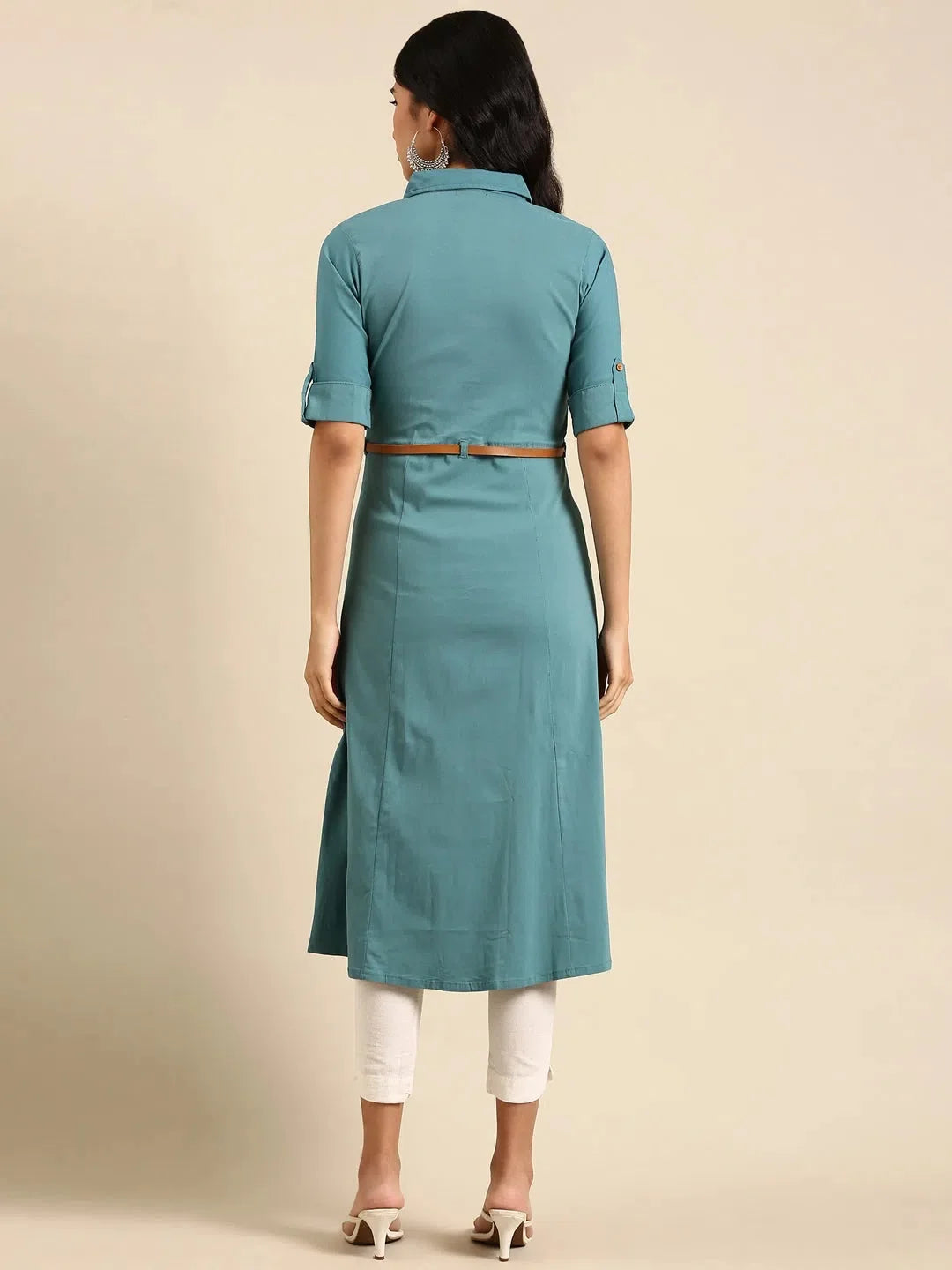 Blue Solid Cotton Indian Kurta - A-Line Kurtas for Women