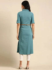 Women's Blue Solid A-Line Kurta-DF-4698-Teal