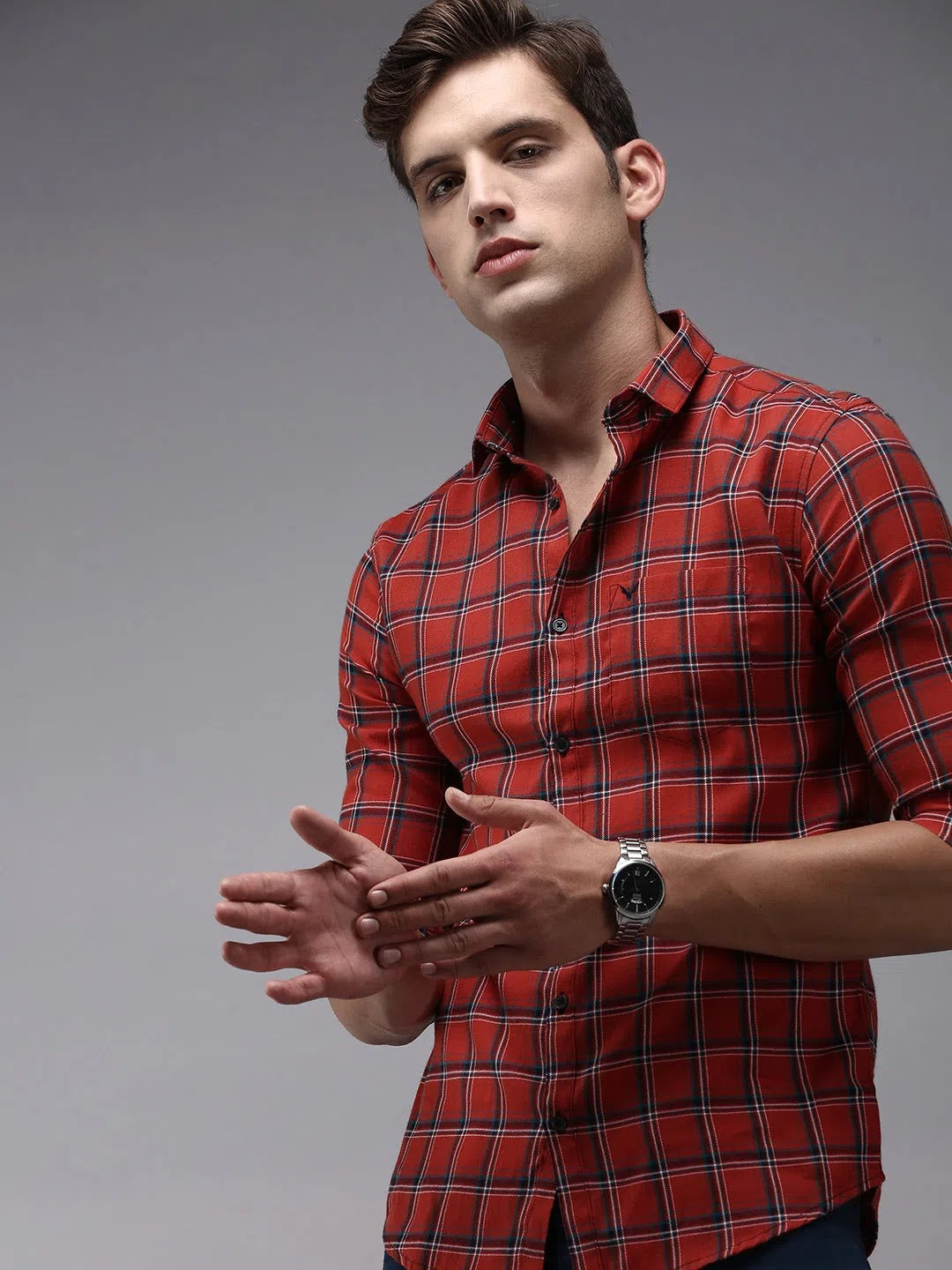 Men Red Checked Casual Shirt-ACHIEVERCHECKS-1199-Red