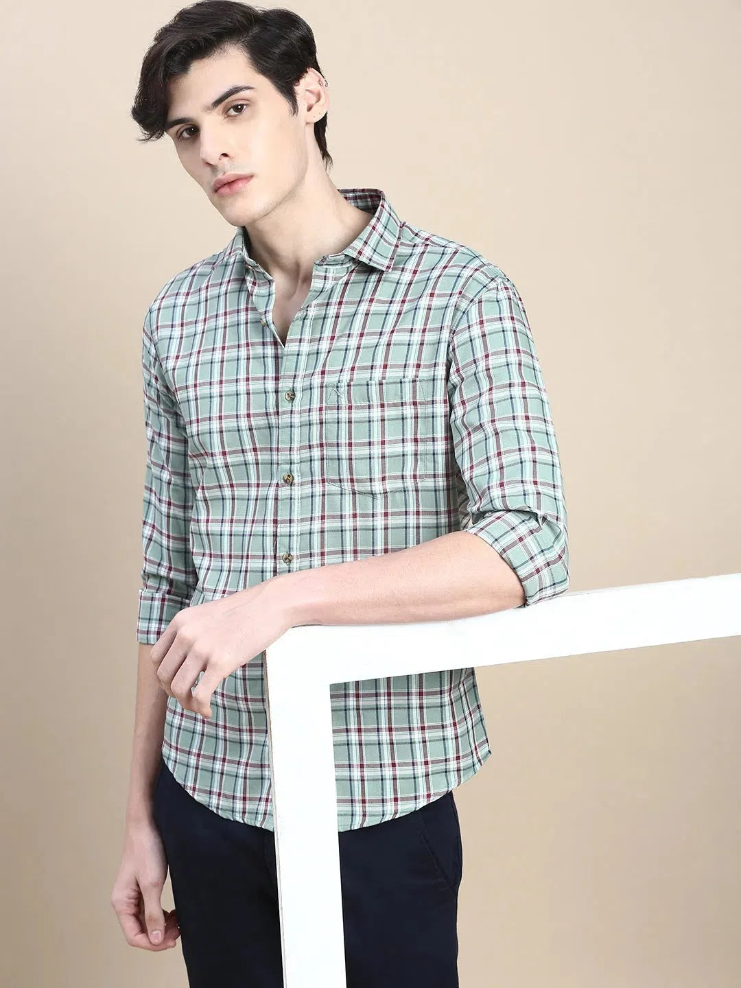 Trending Green Checked Mens Shirt - DesiQlo Cotton Casual Shirt