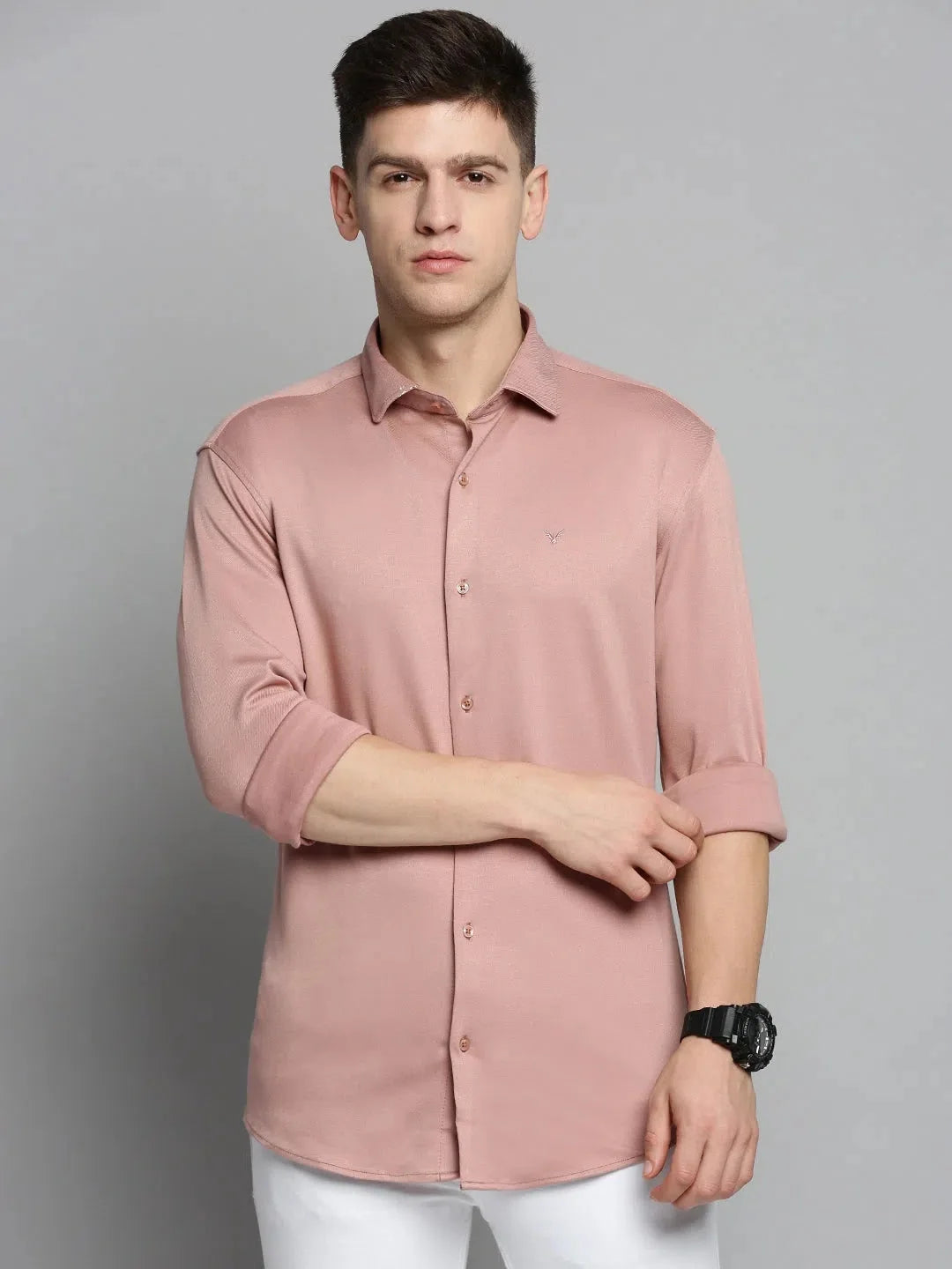 Peach Solid Mens Shirt - DesiQlo Cotton Casual Shirt