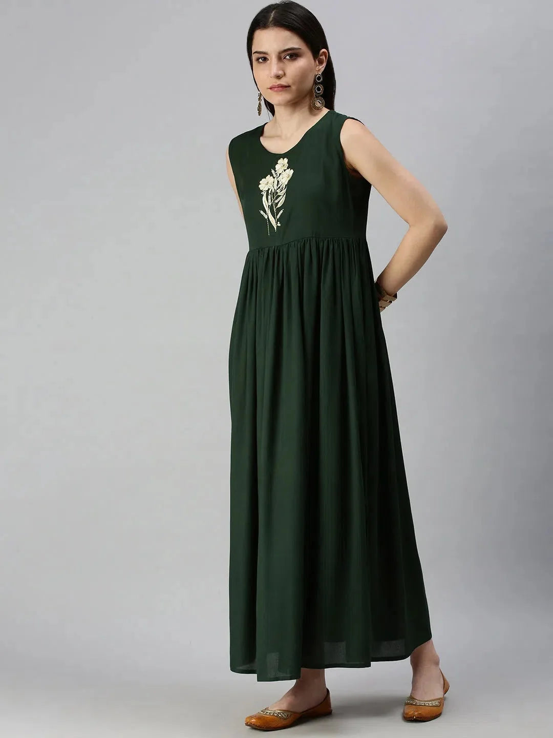 Green Printed Anarkali Kurta - Women's Cotton Anarkali Kurti