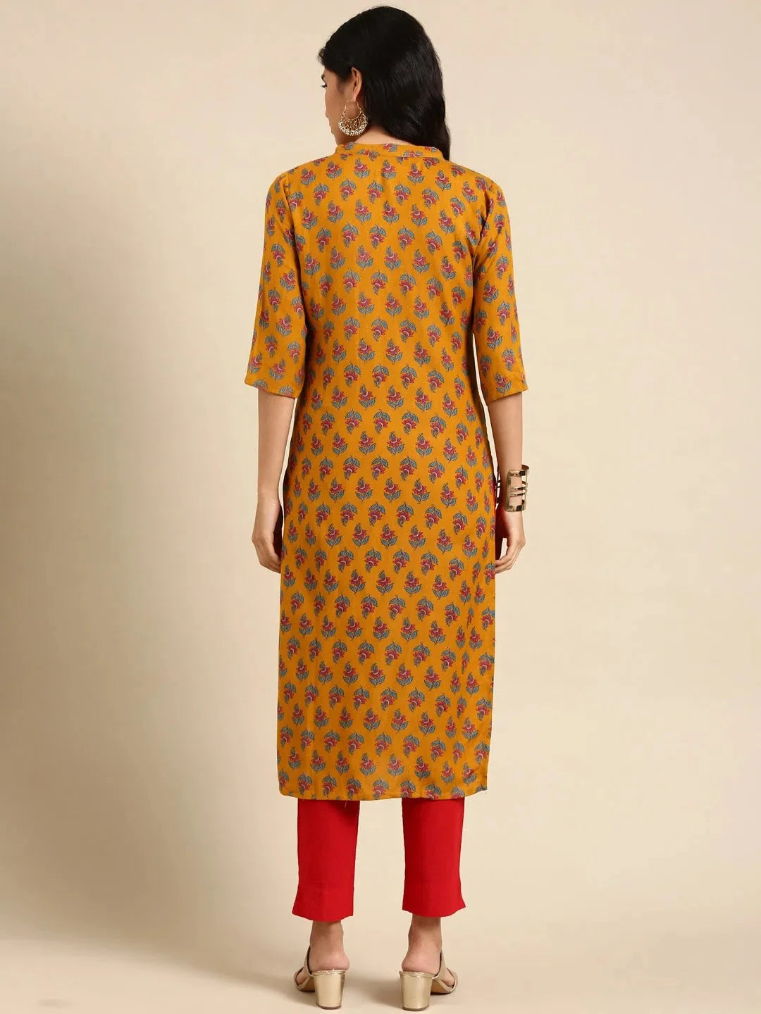 Mustard Printed Viscose Kurta | Indian Kurta for Women