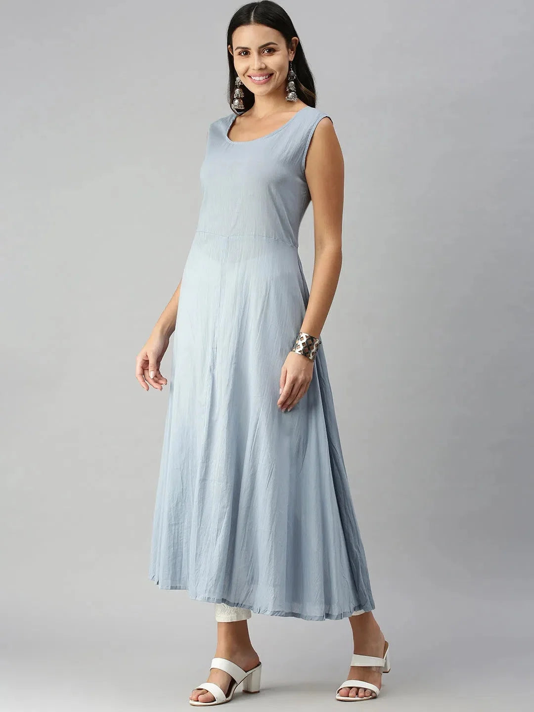 Grey Embroidered Anarkali Kurti - Women's Anarkali Suit Set