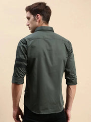 Men Green Solid Casual Shirt-CHERRY-0321-Olive