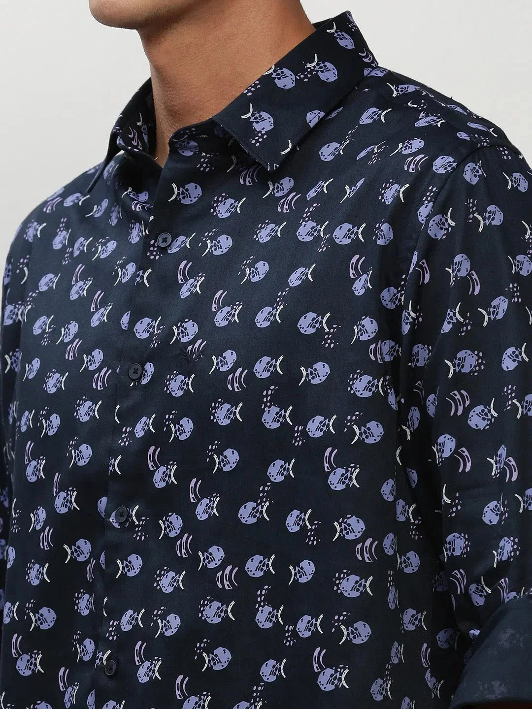 Men's Navy Printed Cotton Shirt | Casual & Trendy