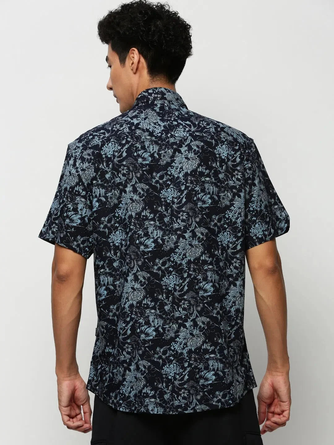 Navy Floral Mens Shirt - Cotton Casual Shirt | DesiQlo