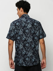 Men Navy Floral Casual Casual Shirts-GEORGE-1655-Navyblue
