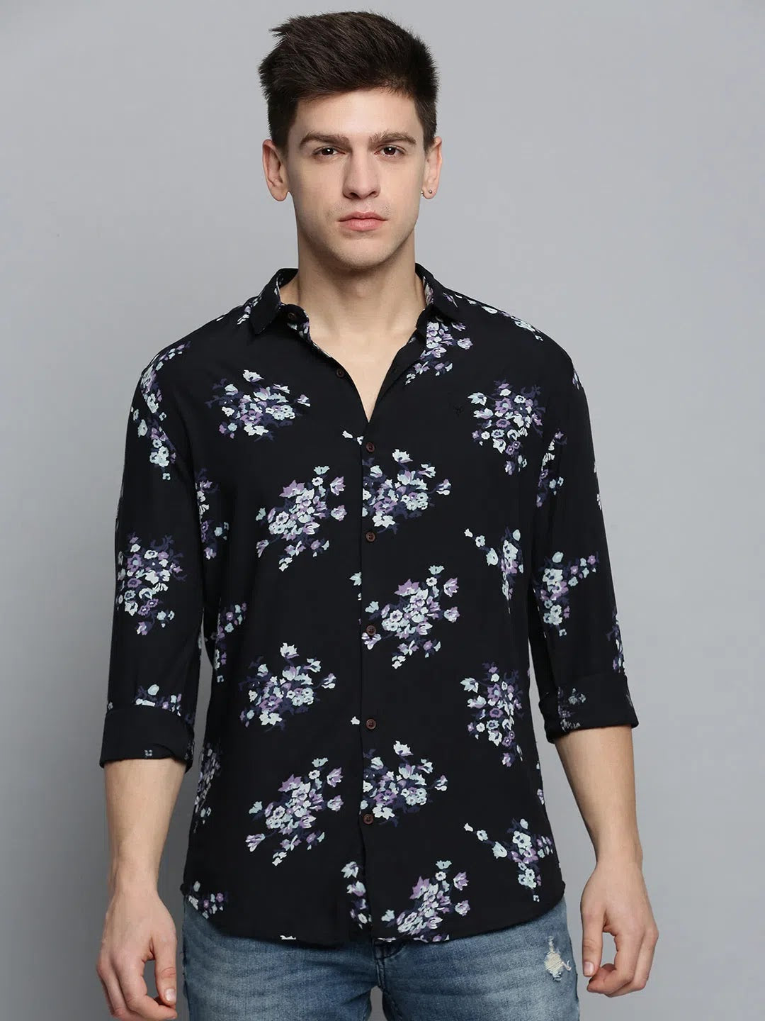 Men's Black Printed Cotton Shirt | Casual Printed Shirt