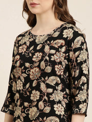 Women Straight Black Floral Kurta-HO-1463-Black