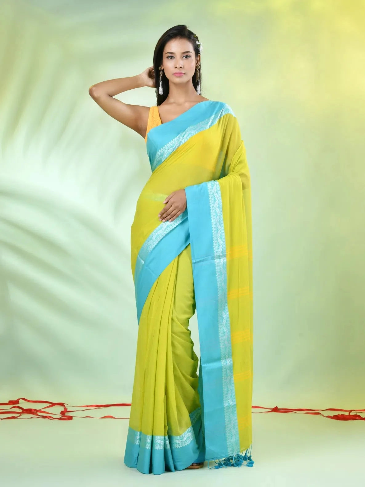 Lime Green Cotton Saree | Indian Sarees Online