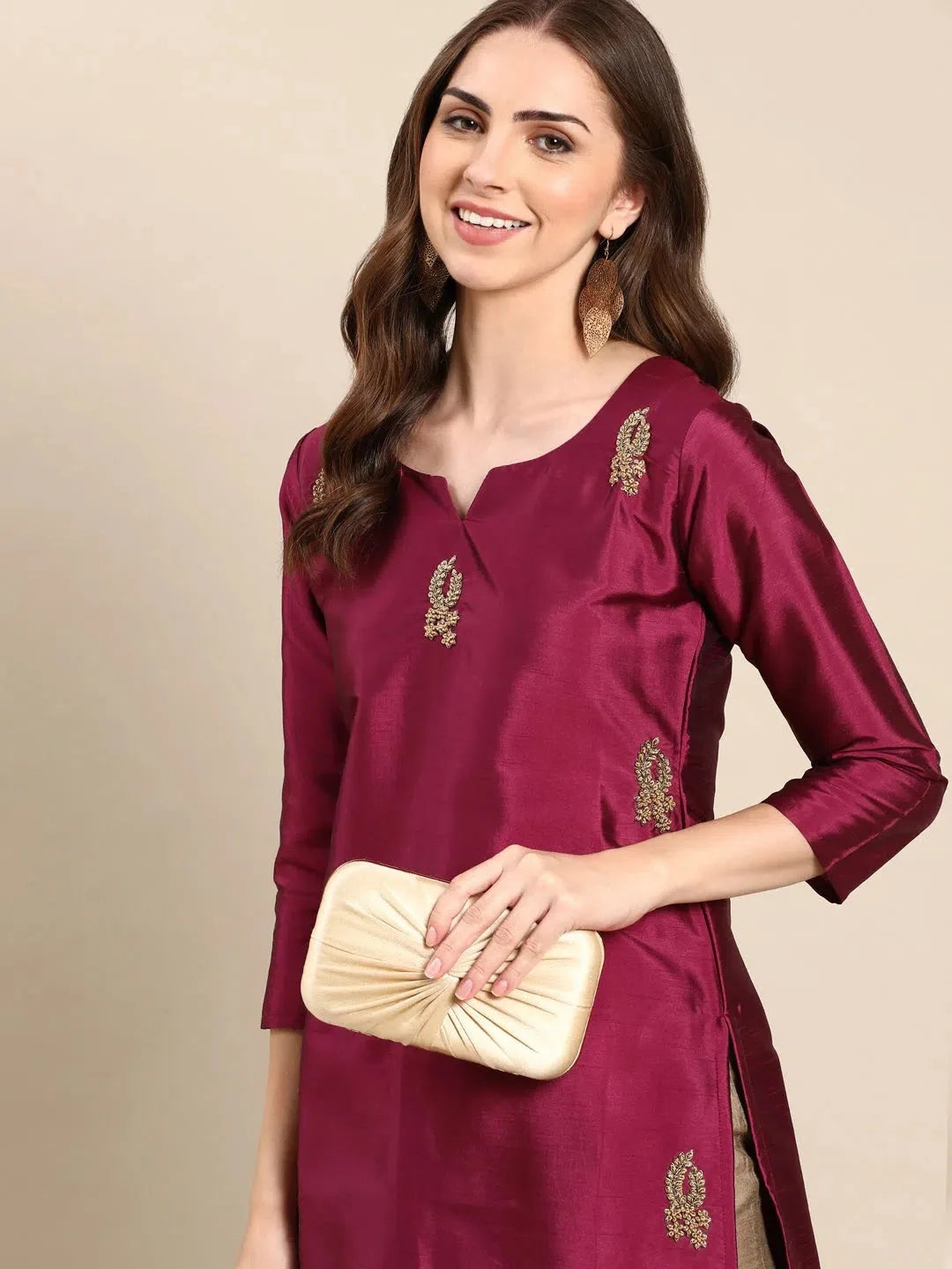 Magenta Embroidered Kurta: Stylish Indian Kurta for Women