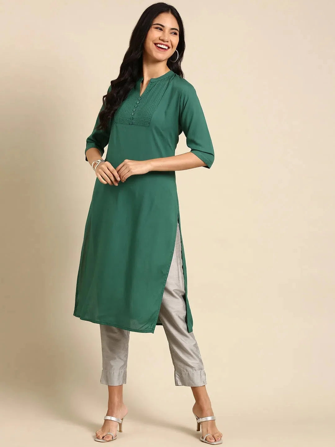 Green Solid Kurta - Simple & Stylish Indian Kurtas Online