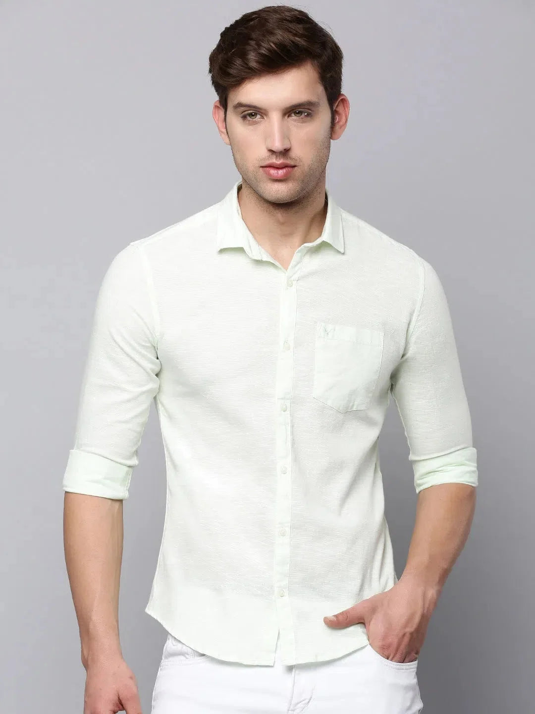 Green Cotton Shirt for Men - Solid Casual Fit | DesiQlo