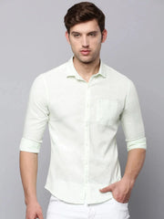 Men Green Solid Casual Shirt-LARALILEN-3135-Green