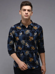 Men Blue Printed Casual Shirt-PARKERPRINT-1558-Navyblue