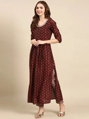 Women's Burgundy Printed Kurta SetKC-1008-Burgundy