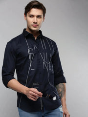 Men Navy Printed Casual Shirt-LINATWILL-4738-Navyblue