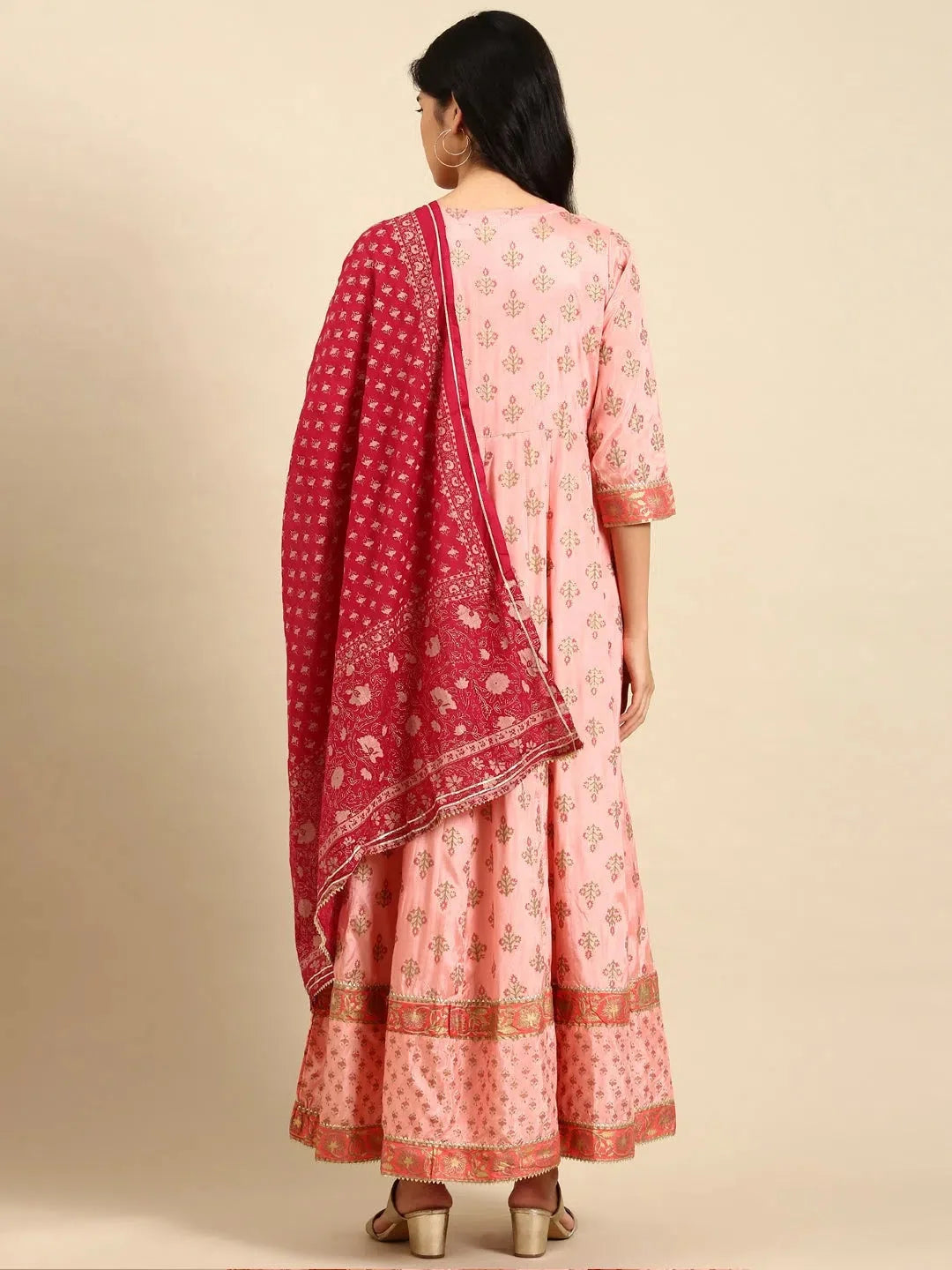 Peach Printed Anarkali Kurta - Women's Fashion Anarkali Kurti