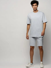 Men Blue Solid Casual Co ords-EX-699-Blue