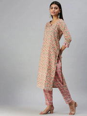 Women's Beige Printed Kurta SetsS362A-Cream