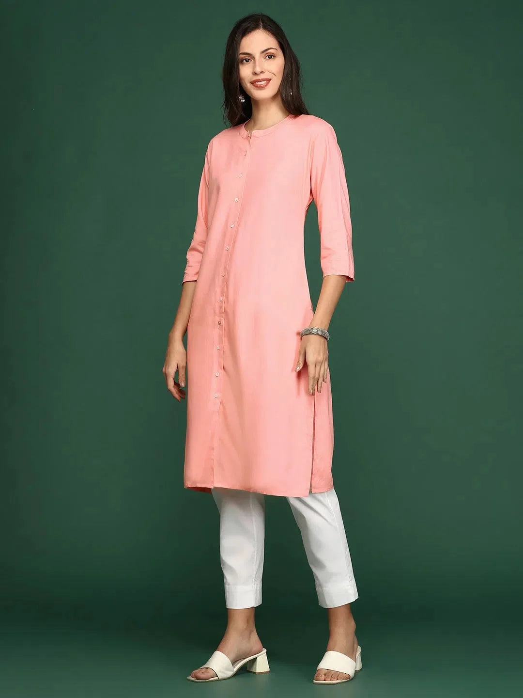 Peach Solid Viscose Kurta | Indian Kurta Ladies - DesiQlo