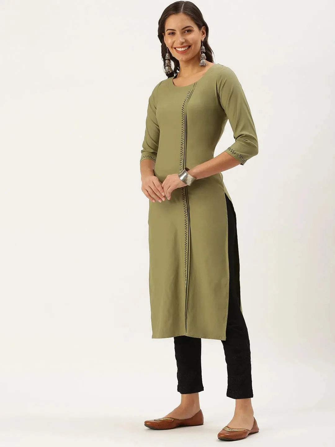 Olive Embellished Indian Kurta | Stylish Women's Kurtas