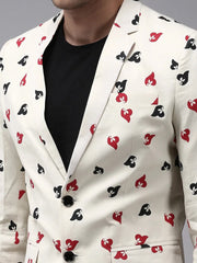 Men Beige Printed Blazer-SOBLZ-267-Cream