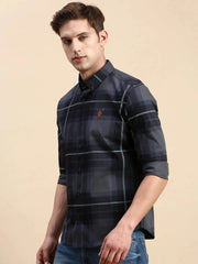 Men Navy Checked Casual Shirt-ZEECHECKS-5236-Navyblue