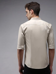Men Beige Solid Casual Shirt-BOLDPLAINE-1606-Cream