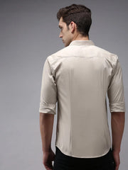 Men Beige Solid Casual Shirt-BOLDPLAINE-1606-Cream
