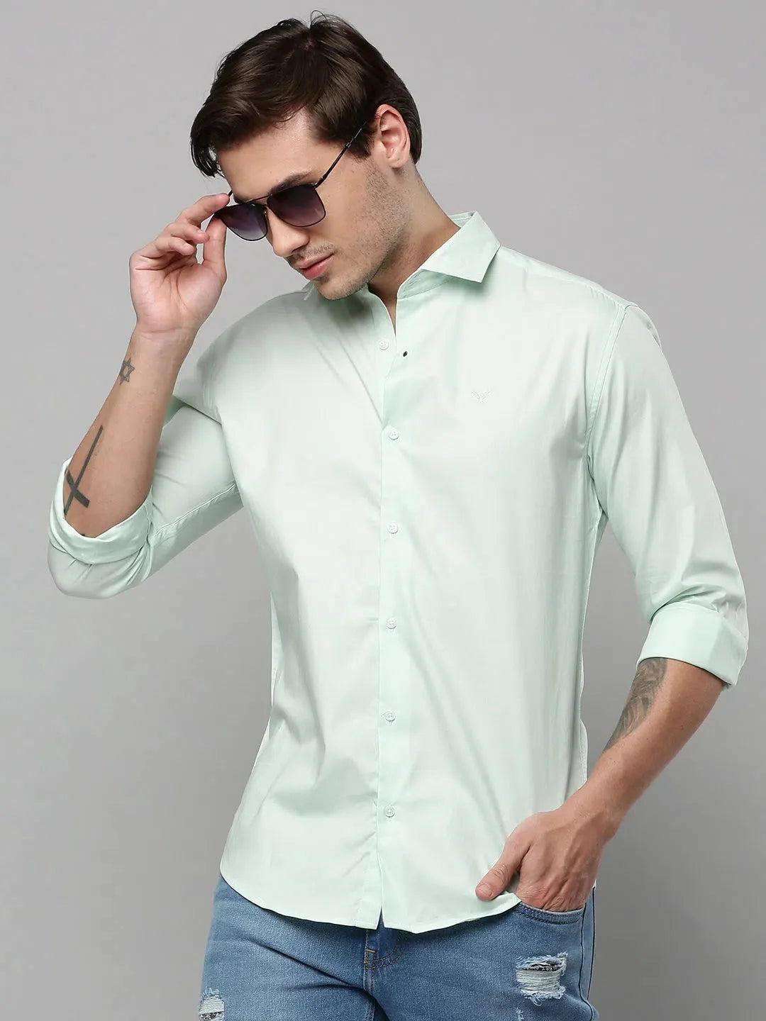 Men's Green Cotton Shirt - Solid Casual Shirt | DesiQlo