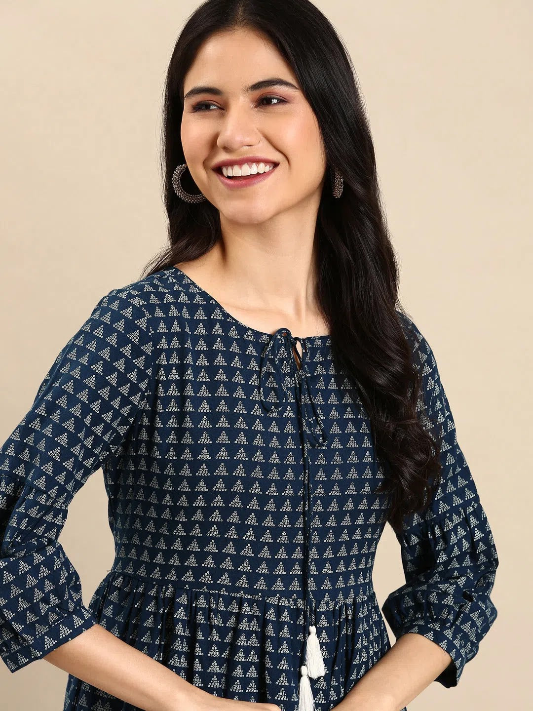 Blue Printed A-Line Kurtas | Indian Kurta for Women - DesiQlo