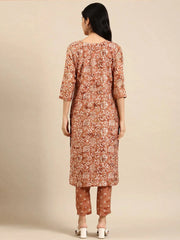 Women's Brown Printed Kurta SetKC-3369-Copper