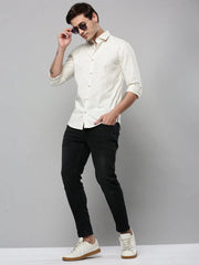 Men Cream Printed Casual Shirt-TVSPRINT-4848-Cream