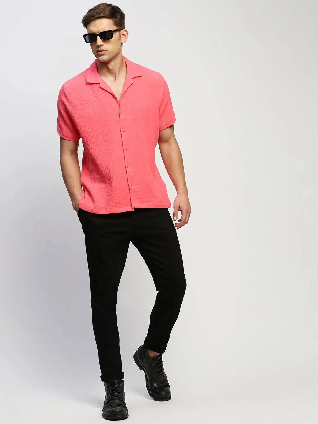 Pink Cotton Mens Shirt - Solid Formal Shirts from DesiQlo