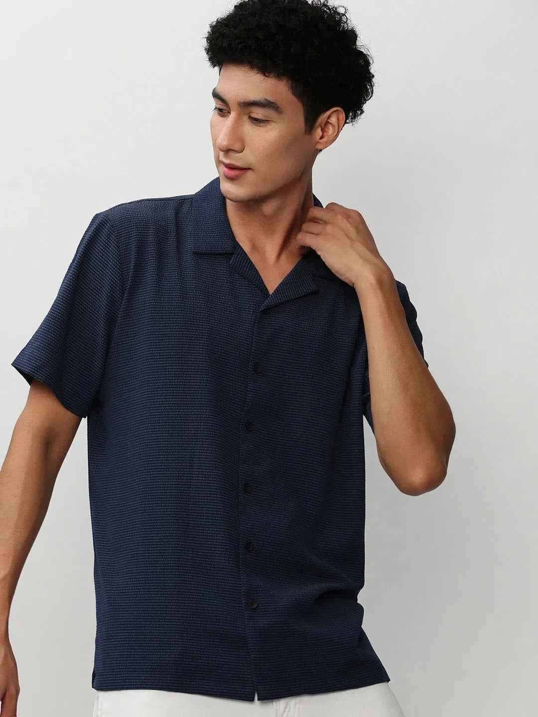 Navy Blue Solid Mens Shirt - Cotton Casual Shirt | DesiQlo