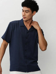 Men Navy Solid Casual Shirts-AGASTHYA-1590-Navyblue