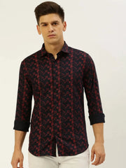 Men Navy Printed Casual Shirt-FLIORIONIEPRINT-3504-Navyblue